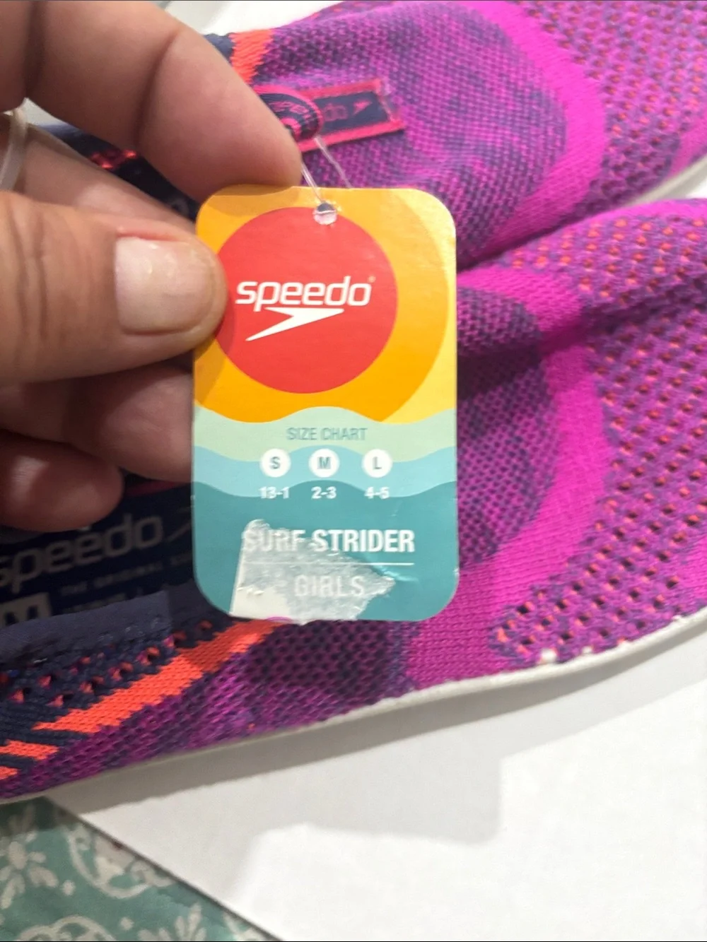 Speedo Knit Slip-On Water Shoes in Magenta with Neon Orange Trim girls size 2-3